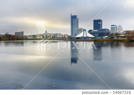 Embankment of Svisloch River in center of Minsk. Embankment of Svisloch River in center of Minsk. 54067328
