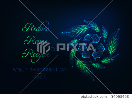 Futuristic world environment day web banner with recycling sign, green leaf wreath and slogan Futuristic world environment day web banner with recycling sign, green leaf wreath and slogan 54068498