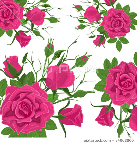 Seamless Flower Pattern. Vintage Pink Roses with Green Leaves. Floral Decorative Seamless Background 54068800