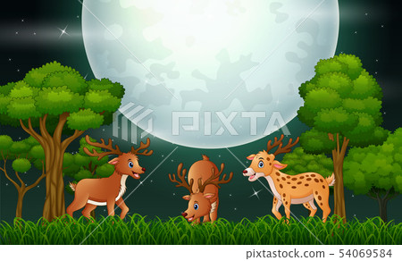 Deer cartoon playing on the night landscape 54069584