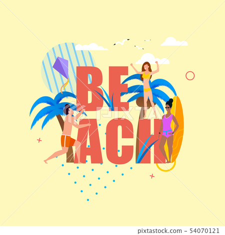 Flat Cartoon People Resting over Beach Lettering Flat Cartoon People Resting over Beach Lettering 54070121