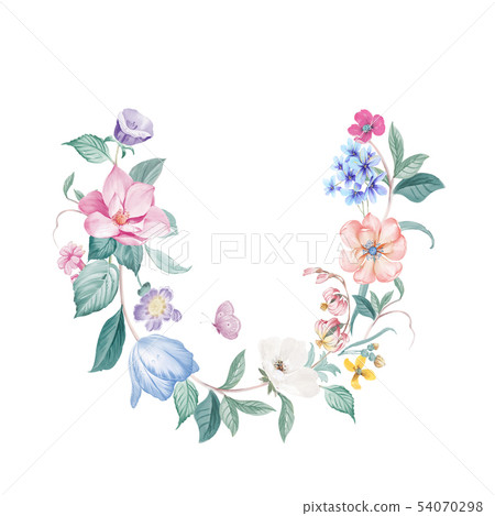 新清青 水彩花卉 開花英文字母 插圖素材 圖庫