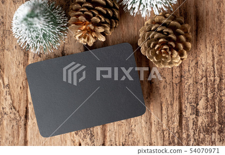 Top view of blank blackboard with xmas tree and 54070971