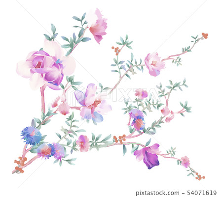 Elegant watercolor flowers and branches Elegant watercolor flowers and branches 54071619