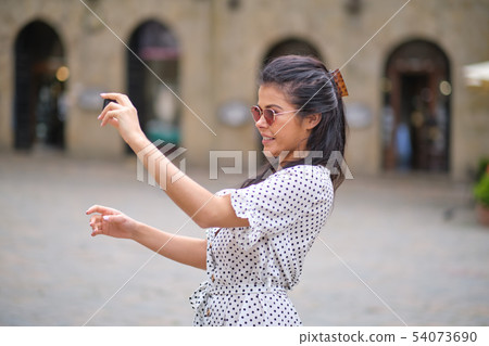 Girl videoblogger or beauty blogger records video Girl videoblogger or beauty blogger records video 54073690