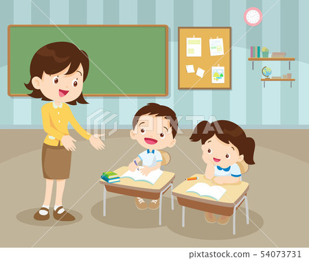 classroom with teacher and pupils 54073731