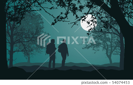Illustration of landscape with forest, trees and Illustration of landscape with forest, trees and 54074453