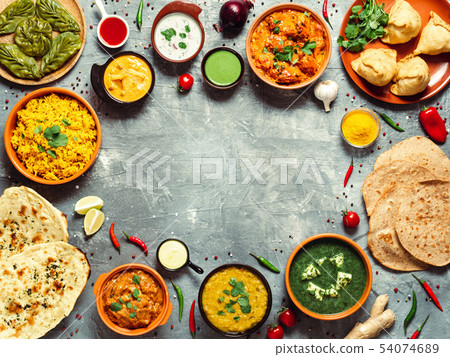 Indian food and indian cuisine dishes, copy space 54074689