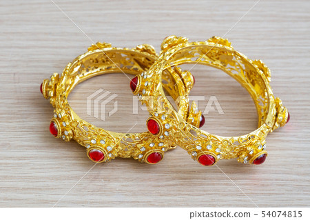 gold bracelet Thai style with red gem stone gold bracelet Thai style with red gem stone 54074815