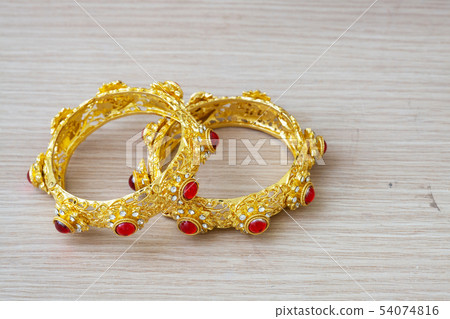 gold bracelet Thai style with red gem stone gold bracelet Thai style with red gem stone 54074816