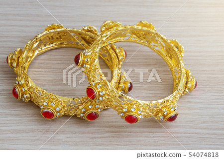 gold bracelet Thai style with red gem stone gold bracelet Thai style with red gem stone 54074818