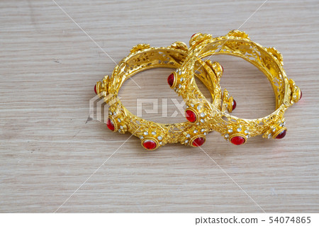 gold bracelet Thai style with red gem stone 54074865