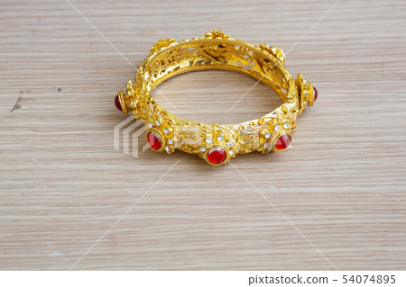 gold bracelet Thai style with red gem stone gold bracelet Thai style with red gem stone 54074895