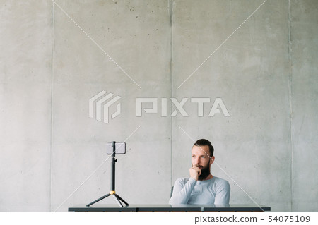 internet communication man smartphone listen internet communication man smartphone listen 54075109