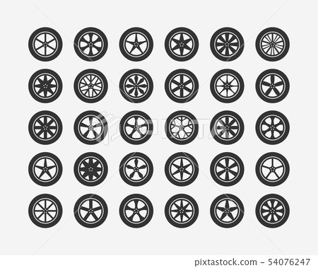 Set tires and wheels. Disc wheel car icon vector. 54076247