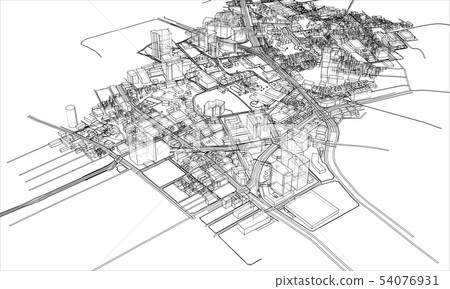 Outline city concept. Wire-frame style Outline city concept. Wire-frame style 54076931