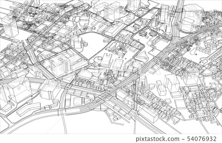 Outline city concept. Wire-frame style 54076932