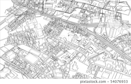 Outline city concept. Wire-frame style 54076933