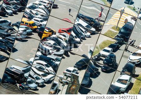 reflection in the glass roof of the Parking lot reflection in the glass roof of the Parking lot 54077211