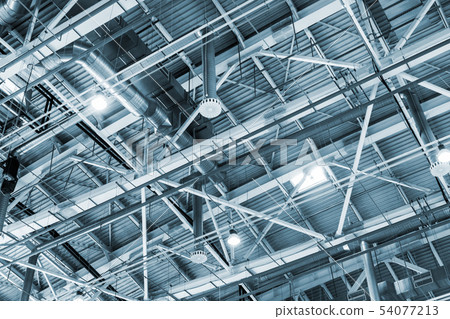 metal roof of the building with a complex system of ventilation metal roof of the building with a complex system of ventilation 54077213