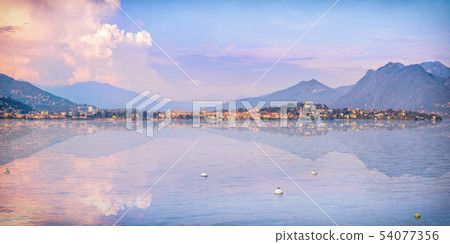 Panorama of Isola Superiore Pescatori island summer sunset 54077356