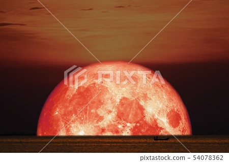blood moon on night sunset sky back horizon sea 54078362