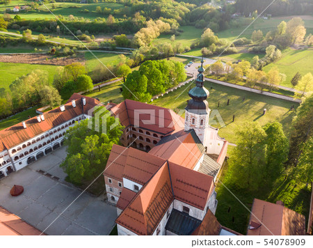 Aerial view of Cistercian monastery Kostanjevica na Krki, homely appointed as Castle Kostanjevica 54078909