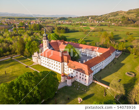 Aerial view of Cistercian monastery Kostanjevica na Krki, homely appointed as Castle Kostanjevica Aerial view of Cistercian monastery Kostanjevica na Krki, homely appointed as Castle Kostanjevica 54078916