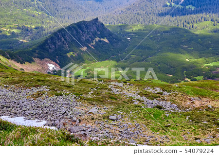 Panoramic view of the rocky mountains of the Carpathians, Ukraine. Beautiful view of the Montenegrin 54079224