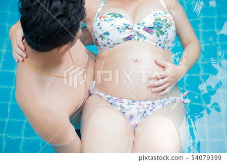 Asian pregnant woman. Mom and newborn baby.  54079399