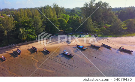 Aerial view of boats with natural forest trees, 54079480