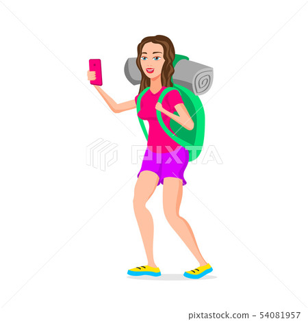 Teenage Girl tourist hipster Funny cartoon Teenage Girl tourist hipster Funny cartoon 54081957
