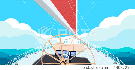 Top view sail boat on water Top view sail boat on water 54082256
