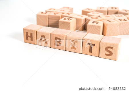 word HABITS on wood cube dices on white word HABITS on wood cube dices on white 54082882