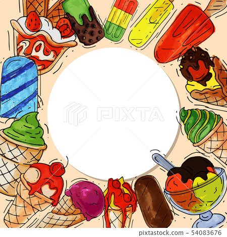 Ice cream round pattern summer natural fresh and cold sweet food vector illustration. Healthy 54083676