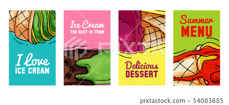 Ice cream cards summer natural fresh and cold sweet food vector illustration. Healthy homemade tasty Ice cream cards summer natural fresh and cold sweet food vector illustration. Healthy homemade tasty 54083685