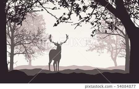 Realistic illustration of landscape with forest, Realistic illustration of landscape with forest, 54084877