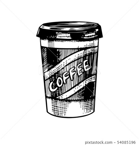 Take away Cup of coffee in vintage style. Cappuccino in a glass. Hand drawn engraved retro sketch 54085196