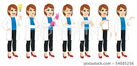 Set of Different Female scientist Actions 54085256