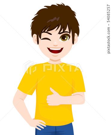Teenager Boy Winking and Making Thumbs Up Sign 54085257