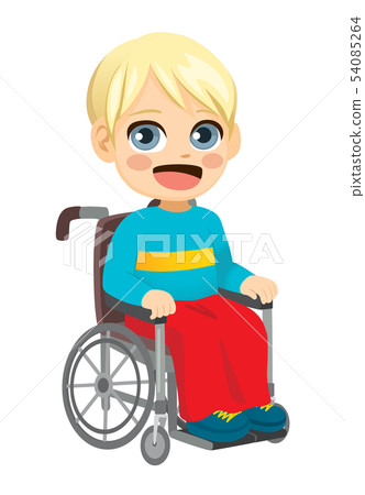 Cute Little Disabled Boy Sitting On Wheelchair 54085264