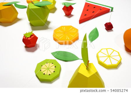 exotic fruit made of paper on white background. 54085274