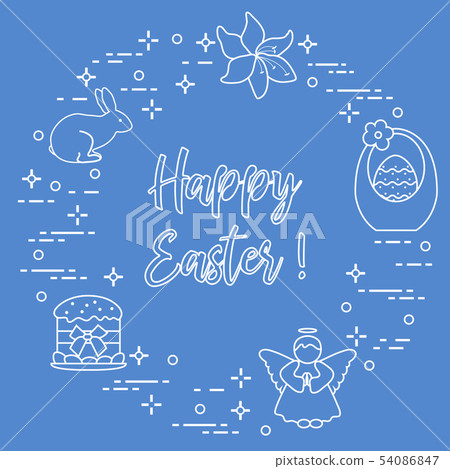 Easter cake, basket, eggs, rabbit, flowers, angel 54086847