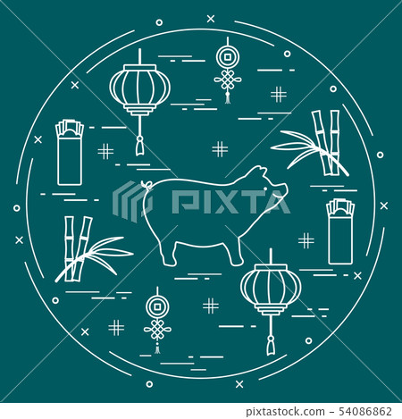 Happy New Year 2019 card Chinese New Year symbols 54086862