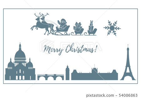 Santa Claus in sleigh with deers flying over Paris 54086863