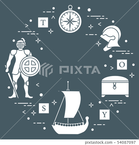Knight, shield, sword, helmets, ship and other Knight, shield, sword, helmets, ship and other 54087097