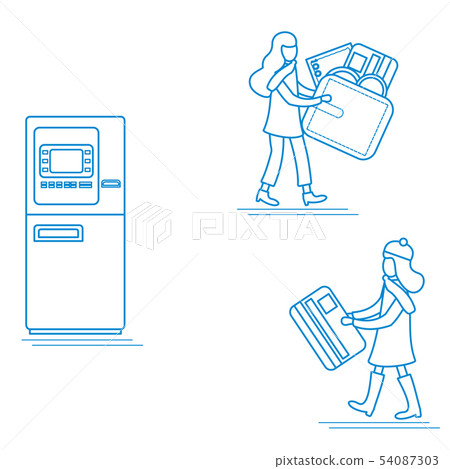 Girls use ATM services Personal finance management Girls use ATM services Personal finance management 54087303
