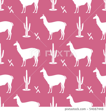 Seamless pattern with llama and cactus 54087448