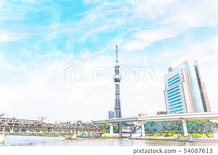 [水彩風格]來自墨田區公園的天空樹 54087613