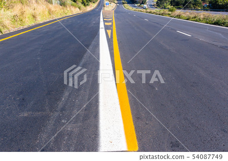 Road New Asphalt White Yellow Exit Markings 54087749